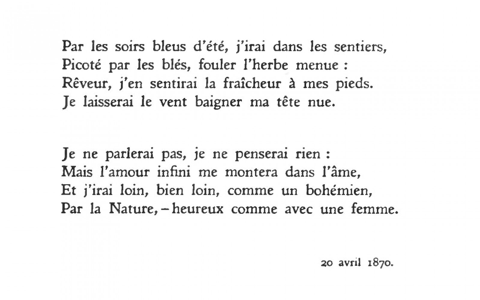 Sensation, Poème d'Arthur Rimbaud 1870