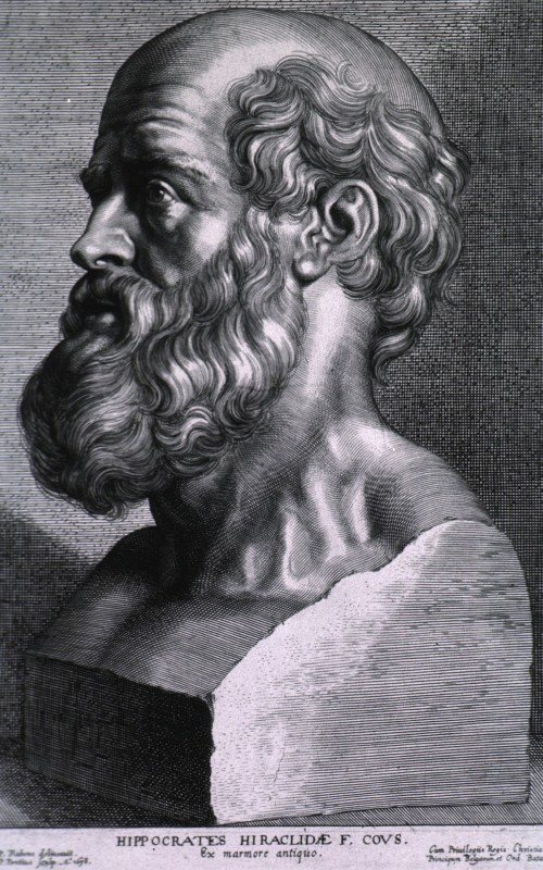 Gravure du buste sculpté de Hippocrate 
