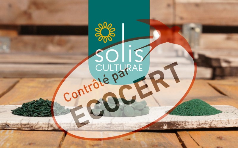Solis Culturae a obtenu la certification Ecocert depuis 2020 pour sa spiruline très écologique, c'est le label privé le plus proche du Bio disponible pour les spiruliniers français.