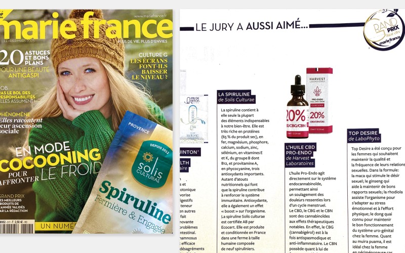 Le magazine Marie-France n°317 parle de notre spiruline bio