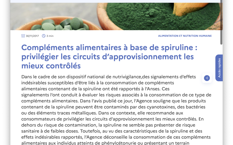 Que dit l'ANSES à propos de la spiruline ?